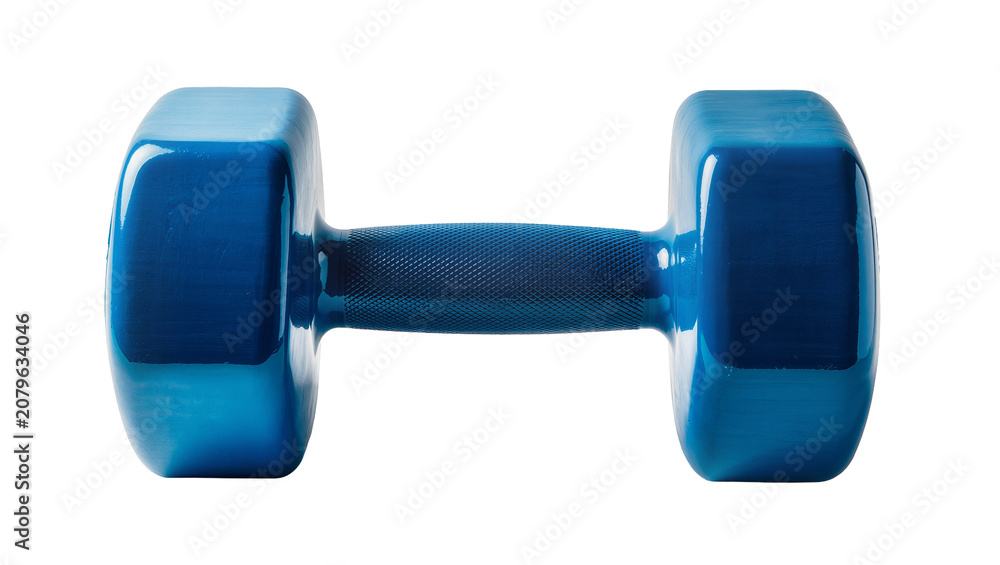 Obraz premium Isolated blue hand weight dumbbell for fitness and strength training exercise equipment.