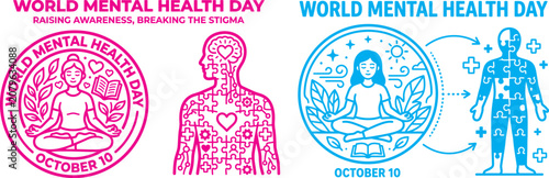 Φωτογραφία World mental health day awareness image with brain and leaves