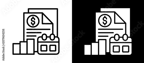 Annual Report Icon Set In Black And White Filled Style Collection
