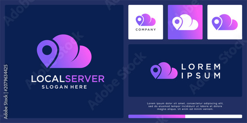 Local server logo design with cloud and pin.