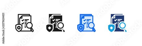 Initial Assessment Diagnostic Shield Icon multiple style collection. Vector illustration.