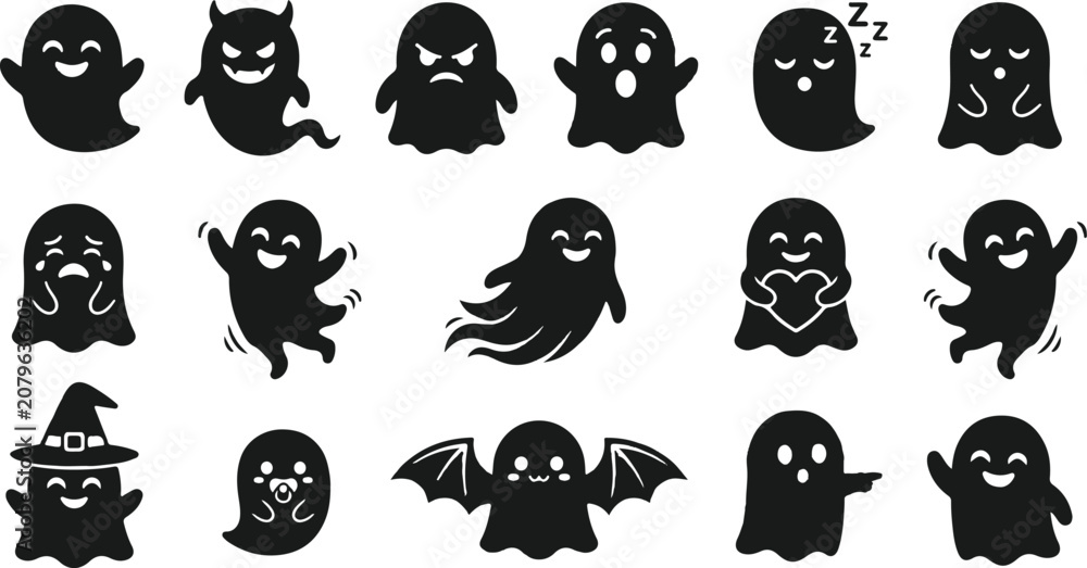 Fototapeta premium Halloween vector bundle 15 spooky ghost and monster icons for decoration