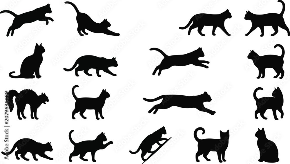 Fototapeta premium Halloween vector bundle black cat silhouettes for spooky decor and design