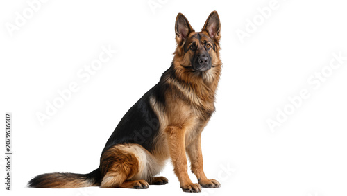 Quadro su tela Isolated German Shepherd dog sitting confidently and looking at camera with inte