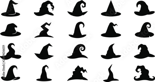 Halloween vector bundle diverse witch hat silhouettes for spooky designs october celebrations