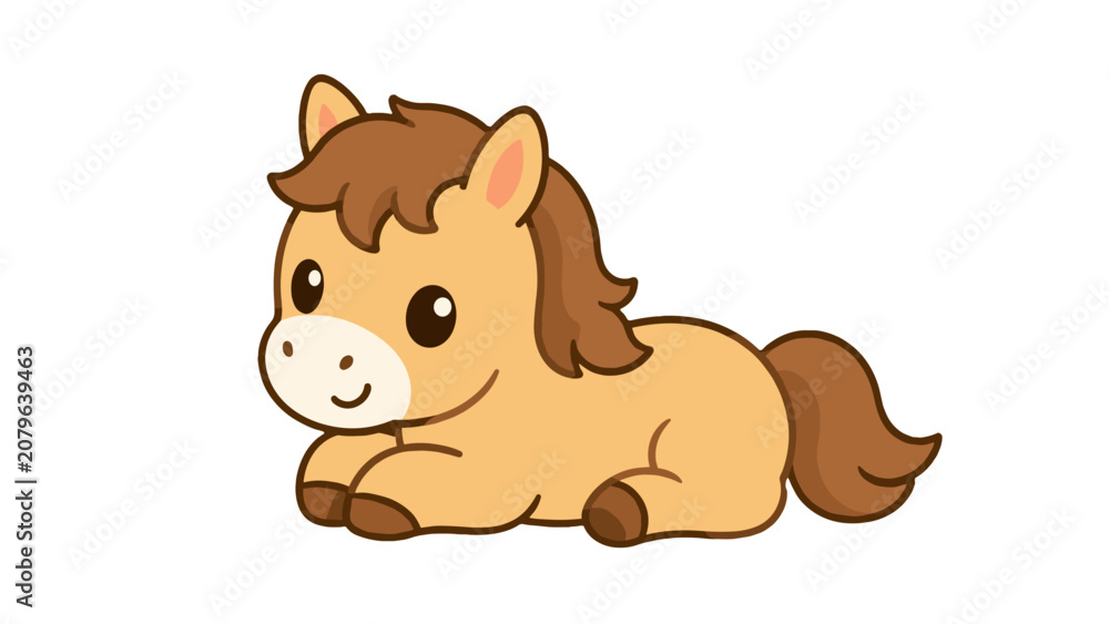 Obraz premium Cute pony lying down cartoon icon on white background