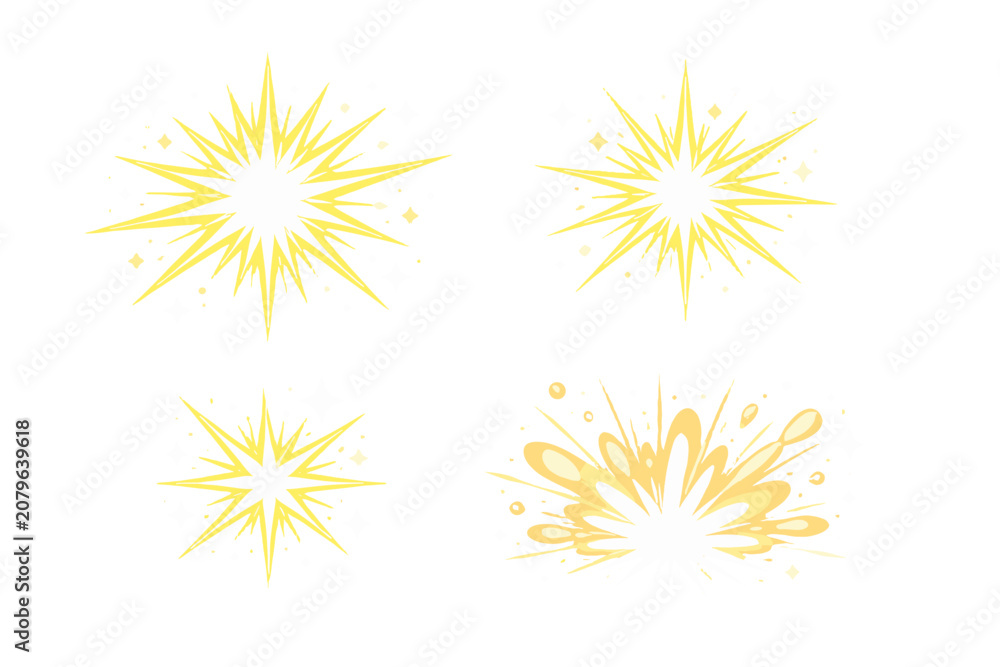 Fototapeta premium Golden starburst light flare and explosion effect set