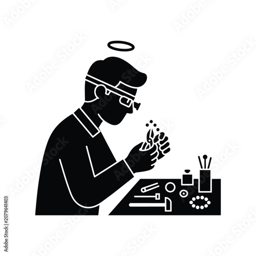Jewelry Maker Craft Artist Solid Silhouette Icon Design Collection