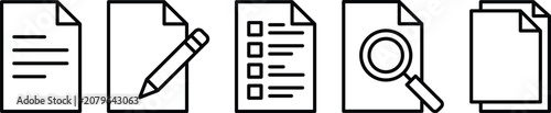 Document File Outline Icon Collection With Text, Edit, Checklist, Search, And Copy Symbols For Office Vector Design