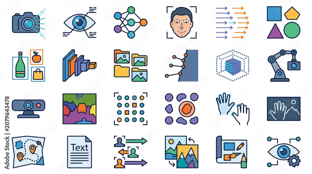 Naklejka premium Artificial Intelligence and Machine Learning Vector Icon Set