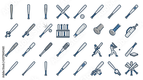 Schilderij op canvas Baseball Bat Icon Set