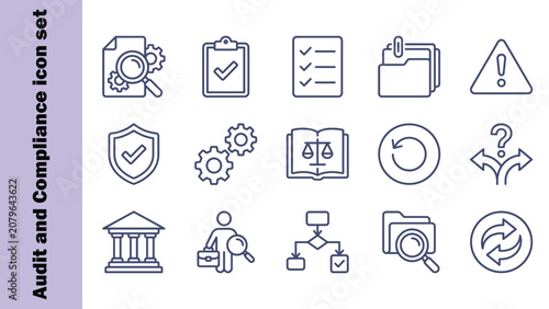 Φωτογραφία Audit and Compliance icon set, containing auditor, assessment, checklist, inspection, review, governance, regulations, verification, risk management and more