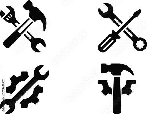 Tools Maintenance Repair Icon Collection With Hammer, Wrench, Screwdriver, And Gear Symbols For Engineering Vector Design