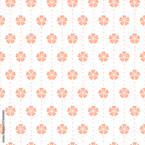 pink flowers in vertical lines of dots vector seamless pattern