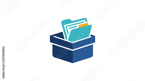 Blue box with papers inside.