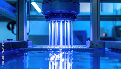 Close-up of vertical water jets for industrial cooling.