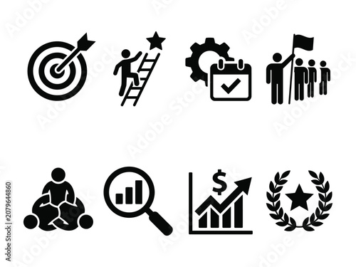 Business Strategy Icon Set With Target Planning Elements Vector Illustration