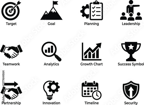 Strategic Business Target And Goal Achievement Icon Collection Vector Illustration