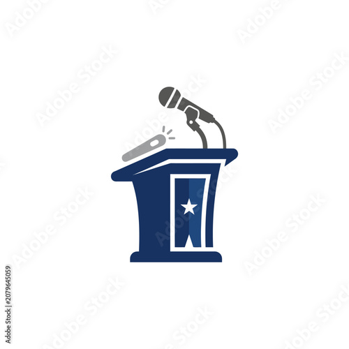Schilderij op canvas Blue lectern with microphone on top.
