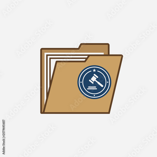 Brown File Folder with Gavel Icon.