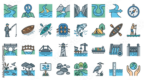 River and Water Activities Icon Set
