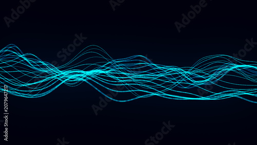 Fotografie Abstract glowing lines, gently curving through space, create the effect of fluid sound waves
