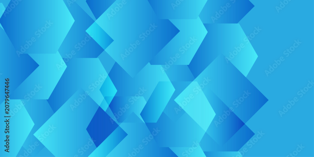 Obraz premium Abstract blue geometric background with overlapping gradient hexagon shapes and sharp polygon patterns for digital design. A mosaic of overlapping translucent geometric hexagon and polygon shapes.