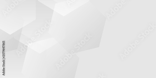 Fotografie Abstract white and grey geometric background with overlapping translucent hexagon shapes and soft gradients