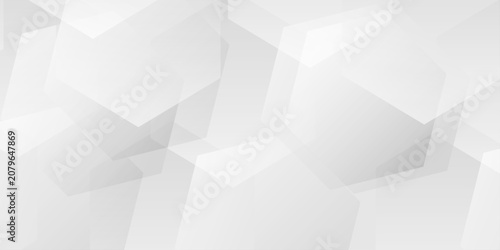 Fotografía Abstract white and grey geometric background with overlapping translucent hexagon shapes and soft gradients