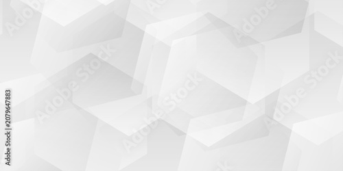 Fotografía Abstract white and grey geometric background with overlapping translucent hexagon shapes and soft gradients