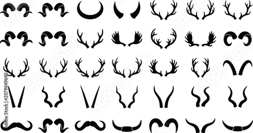 Quadro su tela Halloween vector collection diverse black silhouette set of devil horns antlers