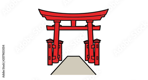 Vibrant Japanese torii gate illustration for travel and culture designs