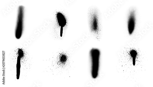 Foto Dynamic black spray paint splatters and textured strokes with drips, isolated on transparent background for creative graphic design