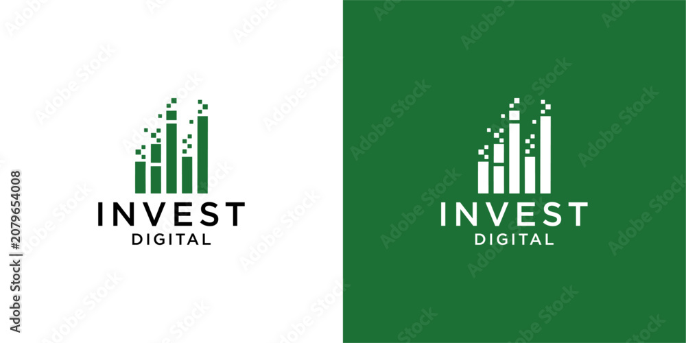 Fototapeta premium Financial investment digital building skyline logo.