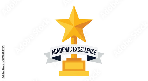 Academic excellence award with golden star and trophy