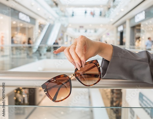 woman holding a fashion sunglass in the shopping mall 