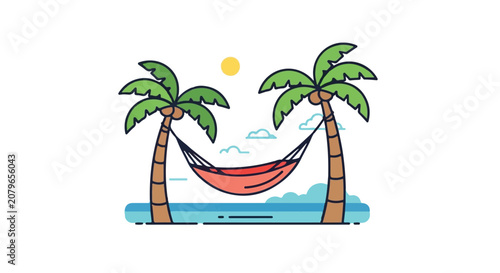 Relaxation concept with hammock between palm trees on tropical beach