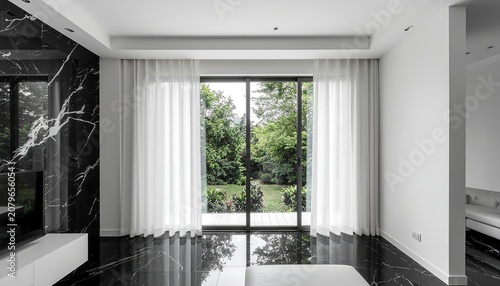 Modern Living Room Interior with Large Window Natural Light Wooden Floor and Contemporary Home Design