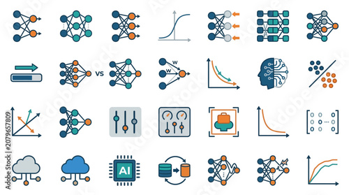 Machine Learning and Neural Network Icon Set