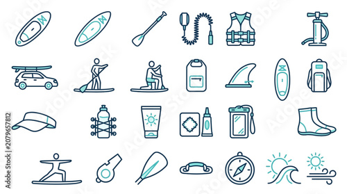 Stand Up Paddle Boarding Icon Set