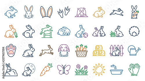 Rabbit and Easter Icon Set