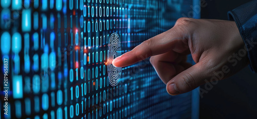 Businessman using biometric fingerprint.