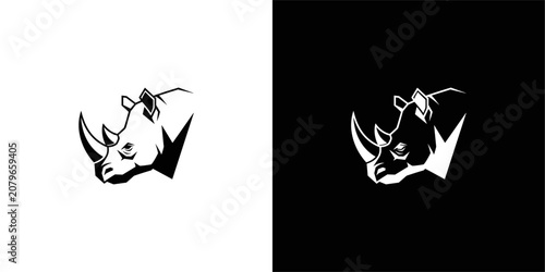 Photos Stylized rhino head profile logo in black and white.