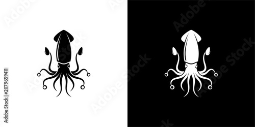 Bild auf Leinwand Stylized squid or octopus icon with symmetrical tentacles.