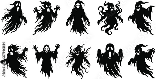Set of scary ghost silhouettes