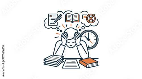 Stressed Person Working Under Pressure Vector Illustration