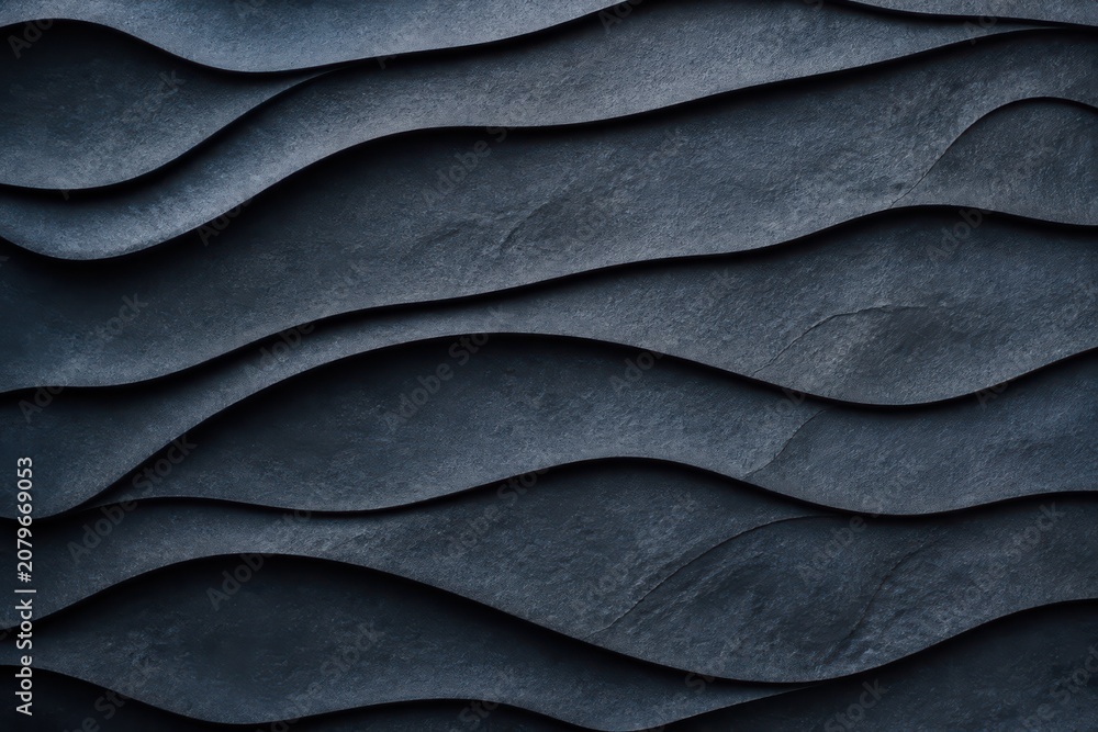 Fototapeta premium Dark gray layered abstract background with wavy texture