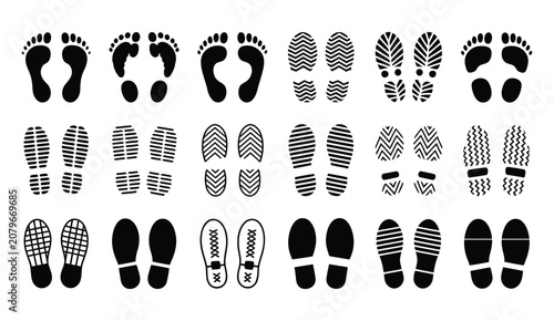 Canvastavla Human Footprints Vector, shoe sole prints, kids feet walking trail and footwear