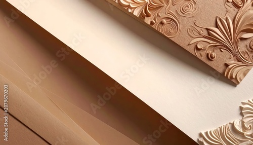 Beige paper layers with elegant floral carved patterns.