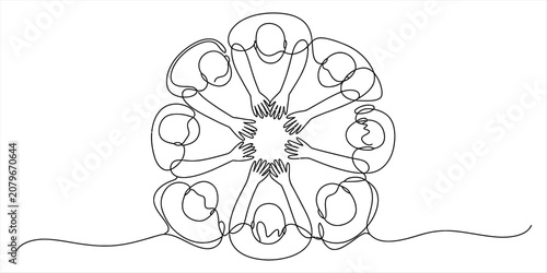 Tableau sur toile Continuous single line drawing of a group of people sitting in a circle joining